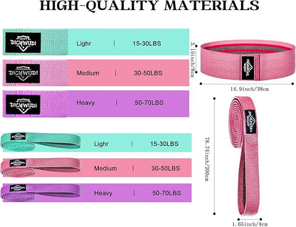 Fabric Resistance Bands for Working Out, 6Pack Non-Slip Exercise Bands for Women and Men, Fabric Booty Bands for Home, Fitness, Pilates, Stretching