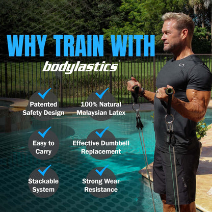 Bodylastics Pro Series Resistance Band Set - 5 Bands, Handles, Ankle Straps, Door Anchor, Carry Bag