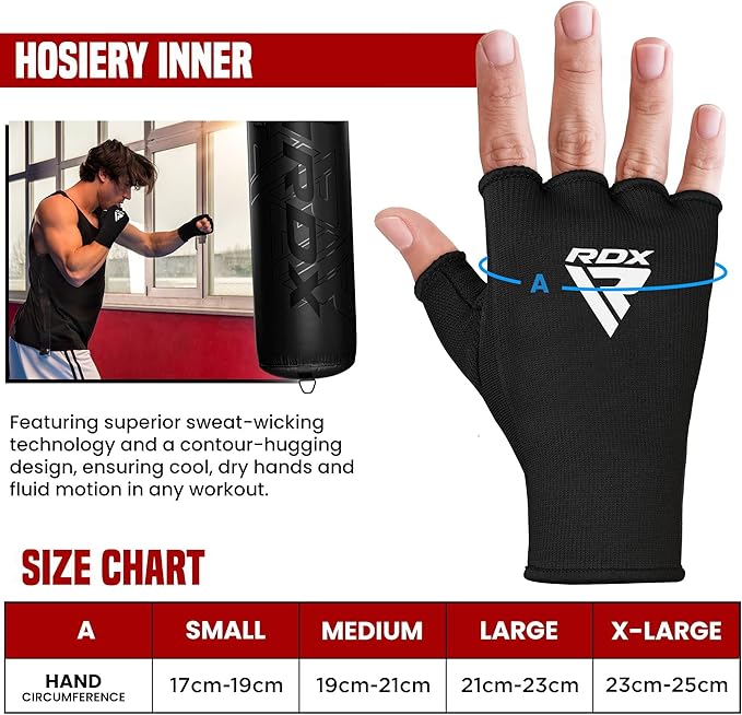 RDX Boxing Hand Wraps Inner Gloves Men Women, Half Finger Elasticated Bandages, Under Mitts Fist Protection, Muay Thai, Kickboxing, MMA, Martial Arts Speed Bag Punching Training