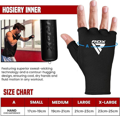 RDX Boxing Hand Wraps Inner Gloves Men Women, Half Finger Elasticated Bandages, Under Mitts Fist Protection, Muay Thai, Kickboxing, MMA, Martial Arts Speed Bag Punching Training