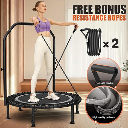 Bungee Rebounder Trampoline,ANCHEER 40" Foldable Fitness Trampoline with 4-Level Adjustable Handlebar, 450LBS Capacity, Resistance Ropes&Upgraded Bungees Safe for Home/Cardio,Workout Indoor/Outdoor