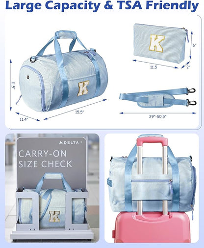Birthday Gifts for 6 7 8 9 10 11 12 Year Old Girls,Girl Gym Bag, Kids Initial Overnight Duffel Bags with Shoe Compartment, Personalized Travel Bag with Makeup Pouch, Party Favors(Letter B)