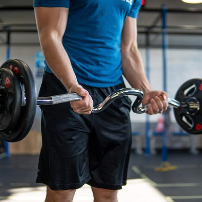 Synergee Commercial Super EZ Curl Olympic Bar Chrome, Black Phosphate and Red with Powder Coated Brass Bushings Excellent for Bicep Curls and Triceps Extensions