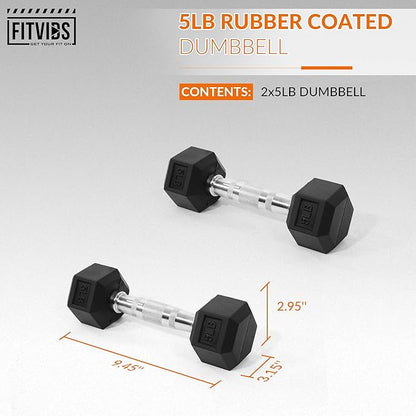 Hex Rubber Coated Dumbbells Hand Weights Pairs for Exercises and Fitness and Home Gym, Pairs