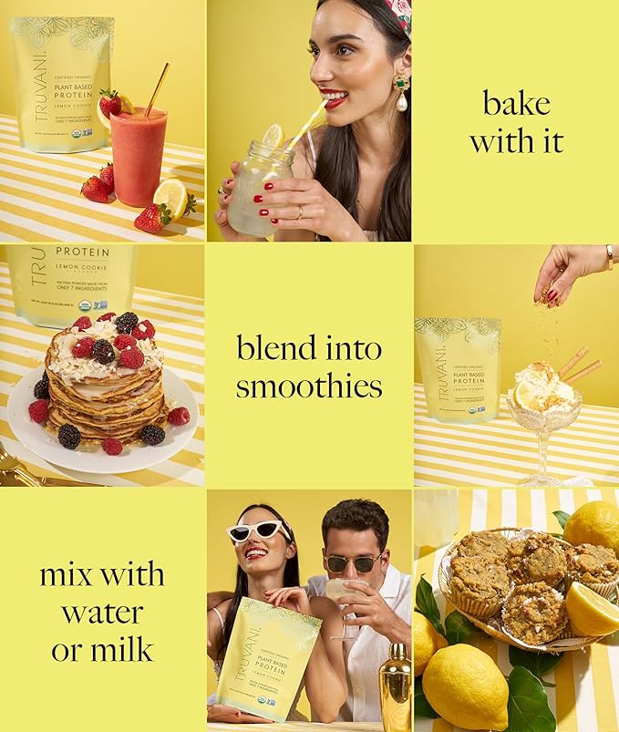 Truvani Vegan Pea Protein Powder | Lemon Cookie | 20g Organic Plant Based Protein | 20 Servings | Keto | Gluten & Dairy Free | Low Carb | No Added Sugar