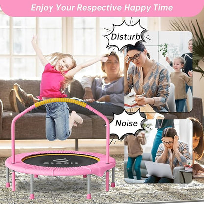 CLORIS 38in/48in Folding Trampoline - Max Load 220lbs / 450lbs Trampoline Rebounder Trampoline for Adults with Adjustable Foam Handle, with safty Padded Cover Best Gift