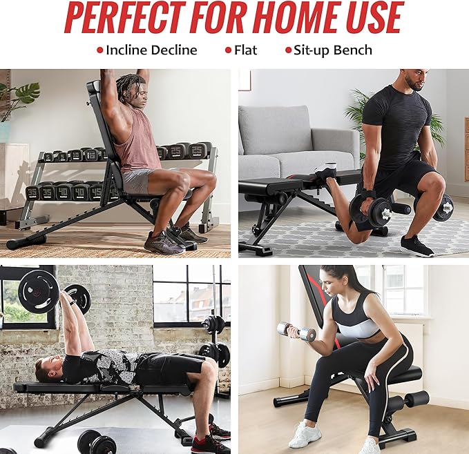 Adjustable Weight Bench for Home Gym with Headrest - Foldable Workout Bench Press, 800lb Capacity for Exercises Incline Flat Decline Sit-Ups