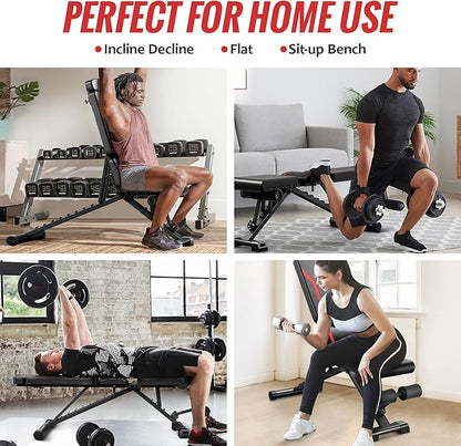 Adjustable Weight Bench for Home Gym with Headrest - Foldable Workout Bench Press, 800lb Capacity for Exercises Incline Flat Decline Sit-Ups
