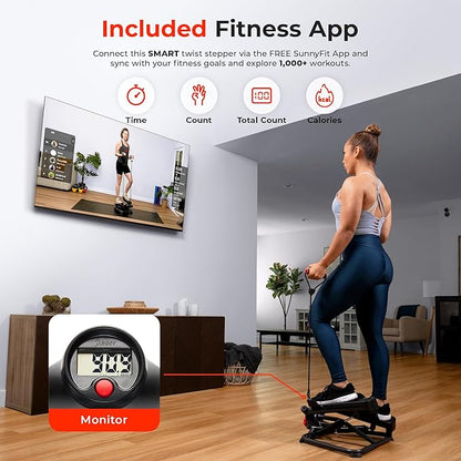Sunny Health & Fitness Mini Steppers for Exercise at Home, Stair Step Workout Machine, Full Body Cardio Equipment, with Optional Free SunnyFit App Connection and Resistance Band