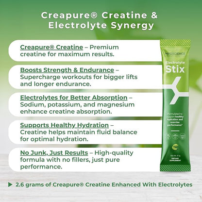 MYOXCIENCE Electrolyte STIX | Creatine Electrolyte Powder | Recovery from Exercise & Muscle Development w/Real Salt (Lemon Lime Flavor) (Stix 30 ct)