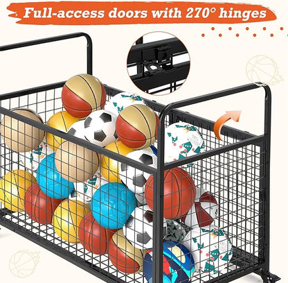 AECOJOY Ball Cart Storage, Rolling Basketball Bin with Wheels for Garage, School, Gym, Sports Equipment and Toy Organizer, Indoor & Outdoor