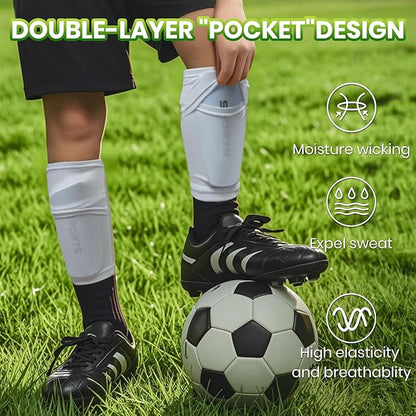 Shin Guards Soccer Kids 2025 Version High-Density Foam Soccer Shin Guard with Sleeves Shin Protective Pads for Kids Daily Practice School Competitions Outdoor Play