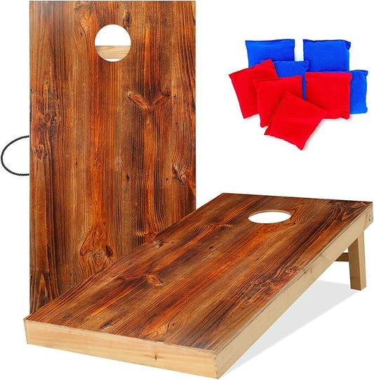 UKASE Solid Wood Regulation Size Cornhole Set Portable Bean Bags Toss Game with Durable Wood Grain