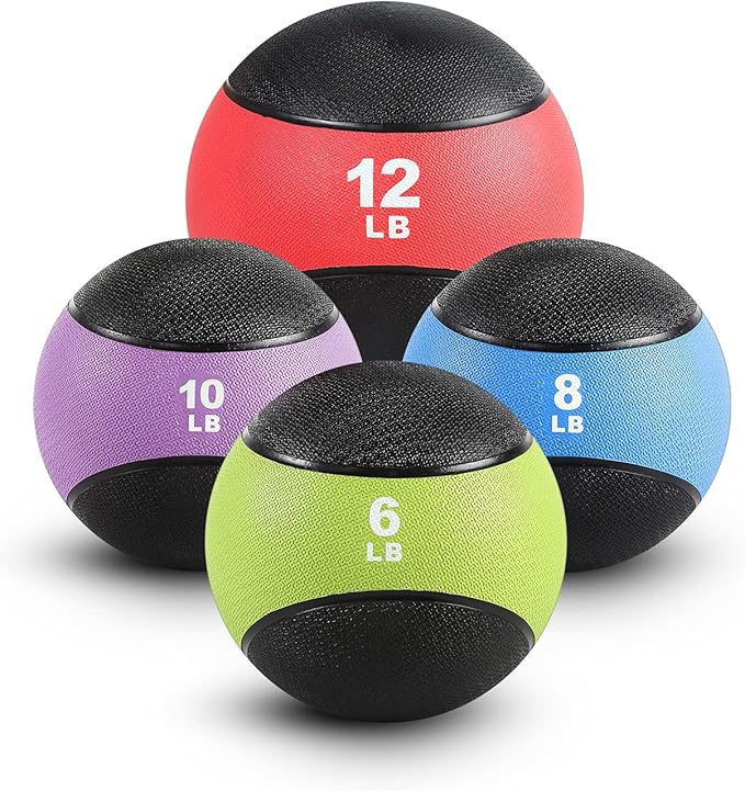 RitFit Weighted Medicine Ball - Non-Slip Rubber Shell & Dual Texture Grip - Workout Exercise Ball for Core Strength, Balance Training, Coordination Fitness - Multiple Weights & Colors