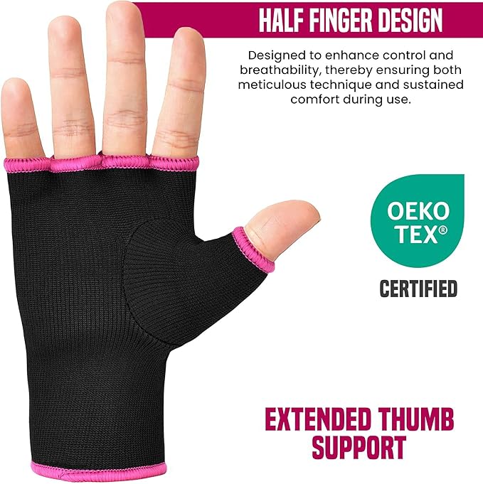 RDX Boxing Hand Wraps Inner Gloves Men Women, Half Finger Elasticated Bandages, Under Mitts Fist Protection, Muay Thai, Kickboxing, MMA, Martial Arts Speed Bag Punching Training