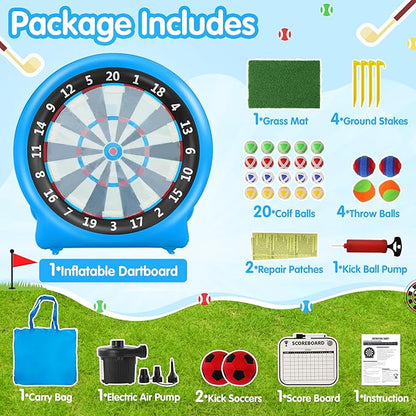 6FT Inflatable Dartboard, Giant Kick Darts Soccer Darts Golf & Throw Dart with Air Pump, Giant Outdoor Games, Blow up Soccer Dart for Yard Party Large Dartboard for Kids & Adults 20+Games