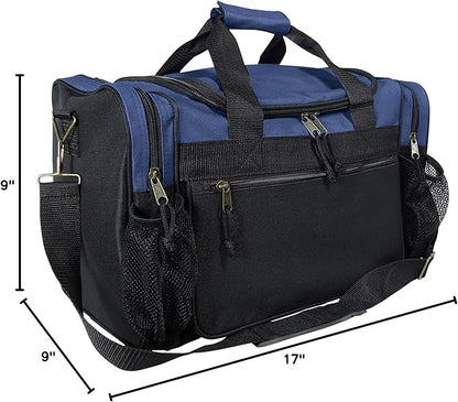DALIX 17" Duffle Bag Dual Front Mesh Pockets (Black Gold Gray Dark Green Navy Blue Maroon Royal Blue Orange Pink Purple Red White