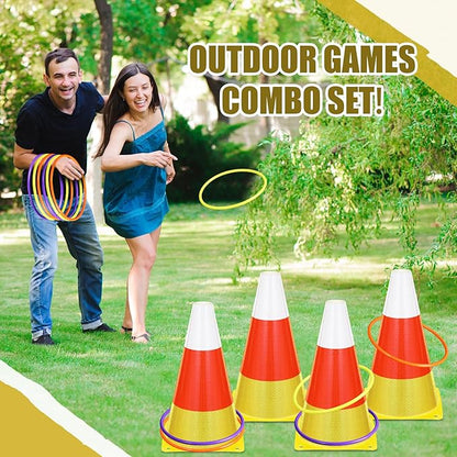 Leitee 6 Sets Candy Corn Ring Toss Game Plastic Cones Ring Toss Combo Set Mini Traffic Cones Toss Game for Sports Training Garden Backyard Outdoor Activities