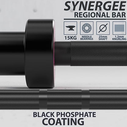 Synergee Regional Olympic 20kg Men’s and 15kg Women’s Hard Chrome & Black Phosphate Barbells. Rated 1500lbs for Weightlifting and Powerlifting.