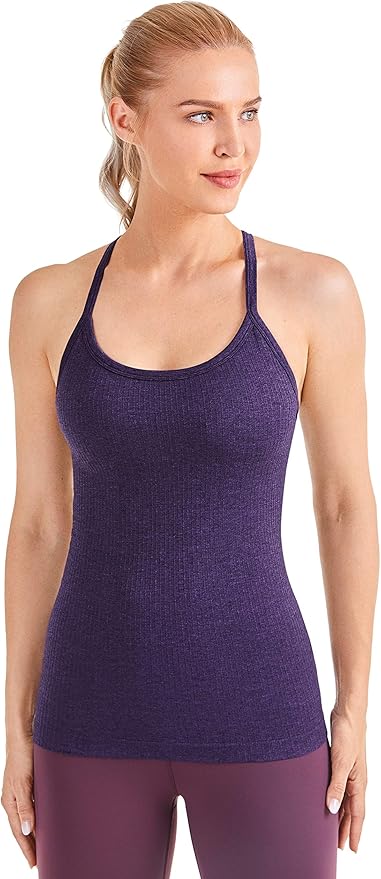 CRZ YOGA Seamless Workout Tank Tops for Women Racerback Athletic Camisole Sports Shirts with Built in Bra