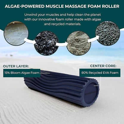 Oceanfoam Tidal Roller - Dark Navy - Muscle Massage Foam Roller for Back Pain & Stretching - Firm and Ergonomic Wide Wave Textured - Yoga, Athletics, & Wellness - Full Size, 20" x 5"