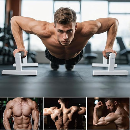 1 Pair Wooden Parallettes Push Up Bars for Men, Strength Training Pushup Stands Handles for Home Calisthenics, Fitness, Floor Workouts Solid Wood with White Metal Bracket - Support 500 lbs