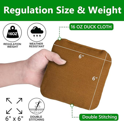EunHo Cornhole Bags Set of 8 Regulation Size & Weight Corn Hole Bean Bags Official Professional All Weather for Tossing Game with Carry Case