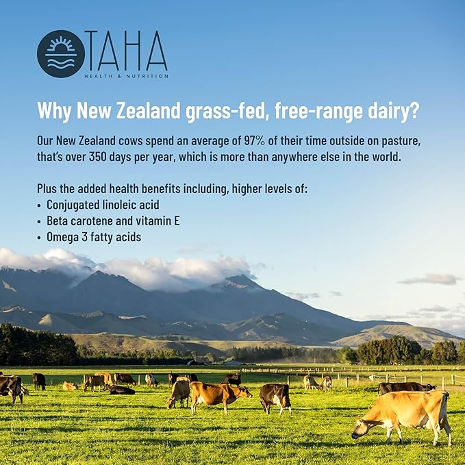 Taha Health & Nutrition Mind + Body Protein Blend ??Natural, Unflavored | 25g Protein from Whey & Collagen + 400mg Milk Phospholipids | Grass-Fed, Free-Range New Zealand Dairy | 2LB