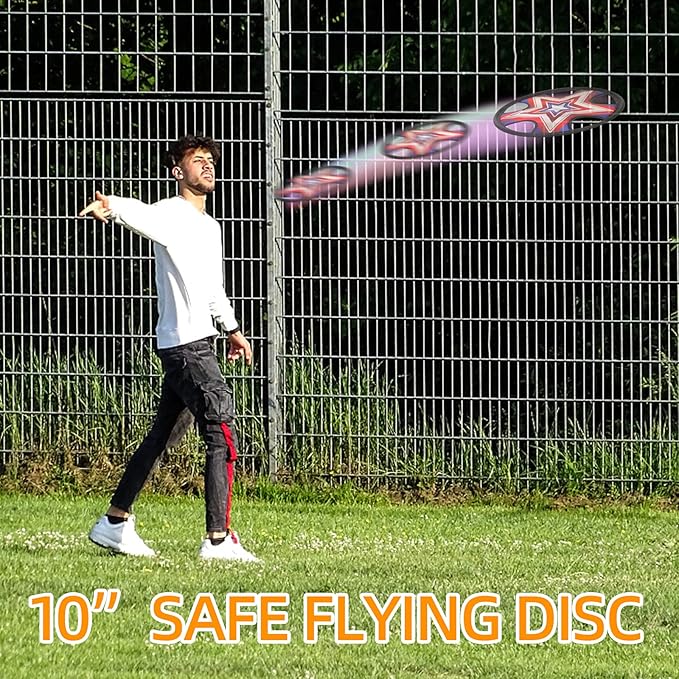 Outdoor Two Soft Frisbee Throwing Disc, Flying Disc, Flying Saucer for Man and Woman in Yard, Beach, Lawn, Camping, Pool (Neon Lamp + Shield)