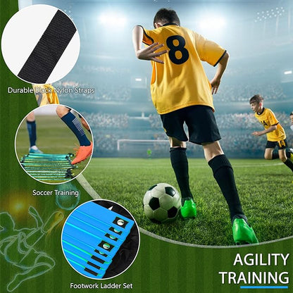 Fixed Rung Agility Ladder - 20ft 12 Rungs No Tangle Speed and Agility Training Equipment for Soccer Footwork Training with Carrying Bag/Ground Stakes for Adults Youth Kids
