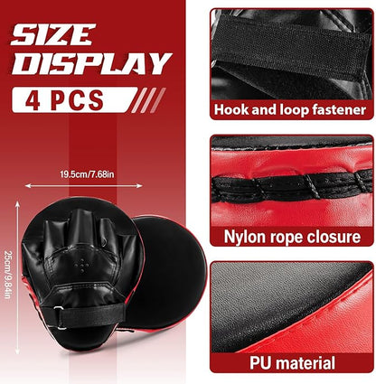 4-in-1 2 Pairs 8 oz Boxing Gloves and 4 Pcs Punching Mitts Set for Kids Men Women, Boxing Gloves Pads Equipment Set for Training Kickboxing MMA Karate Muay Thai Martial Arts