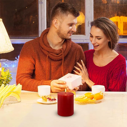 3 Packs Different Sizes Red Colored Pillar Candles, Unscented Non-Toxic 3x4, 3x6, 3x8 Inch Dripless Smokeless Cylinder Candles for Wedding, Home Decor, Dinner Table, Party, Power Outage, Emergency