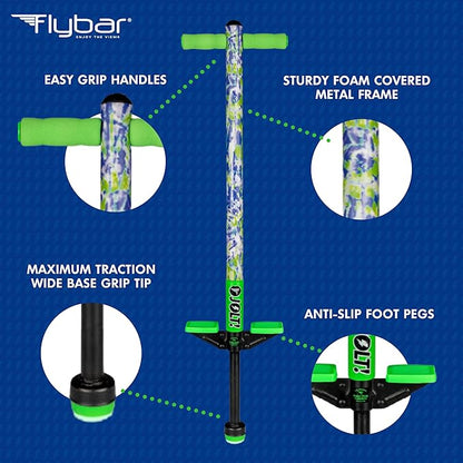 Flybar Pogo Stick for Kids, 40 to 80 Pounds, Perfect for Beginners, Easy Grip Foam Handles, Anti-Slip Foot Pegs, Outdoor Toys for Boys, Jumper Toys for Girls, Outside Toys for Kids (Jolt, Tie Dye)