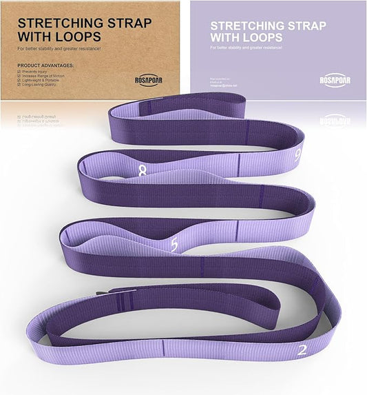 Stretching Strap with Loops - Non Elastic Yoga Straps for Physical Therapy, Durable Stretch Bands for Exercise, Flexibility Training, Hamstring & Leg Stretcher, Yoga/Pilates/Gymnastics