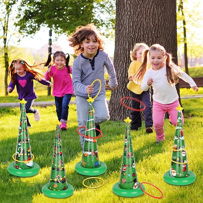 5 Pack Inflatable Christmas Tree Ring Toss Game,Christmas Party Games for Kids,Adults,Family,Christmas Indoor Outdoor Game Garden Toys