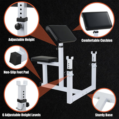 BBBuy Adjustable Arm Preacher Curl Bench Bicep Strengh Bench Seated Strenghthen Training Isolated