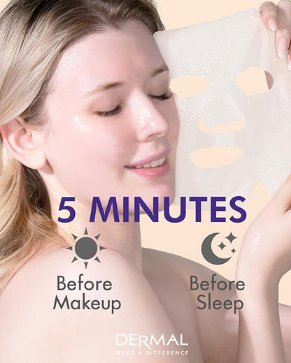 DERMAL Acai Berry Collagen Essence Facial Mask Sheet 23g Pack of 10 - Moisturizing & Firming Keeps Skin Healthy and Clean, Daily Skin Treatment Solution Sheet Mask