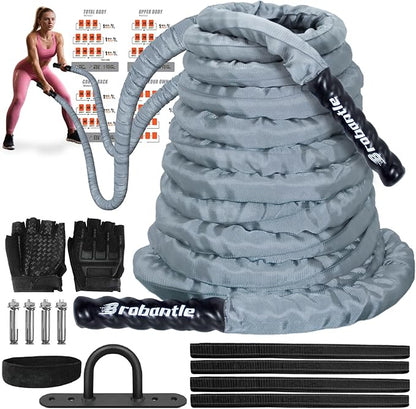 Battle Rope 1/1.26/1.5/2 Inch Diameter,Pink 30FT/40FT/50FT Exercise Workout Ropes for Home Gym Heavy Weighted Training Rope for Working Out