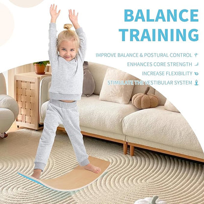 Balance Board, 32 Inch Wooden Wobble Board, Montessori Rocker Yoga Curvy Board Natural Wood, Open Ended Learning Toy, Sensory Play Equipment for Office & Classroom, Multiple Colors