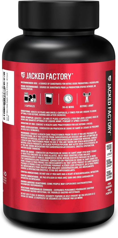 Jacked Factory N.O. XT Nitric Oxide Supplements for Men w/Nitrosigine L Arginine L Citrulline Supplement for Muscle Pumps & Vascularity - Pre Workout Nitric Oxide Booster & Muscle Builder - 180 Caps