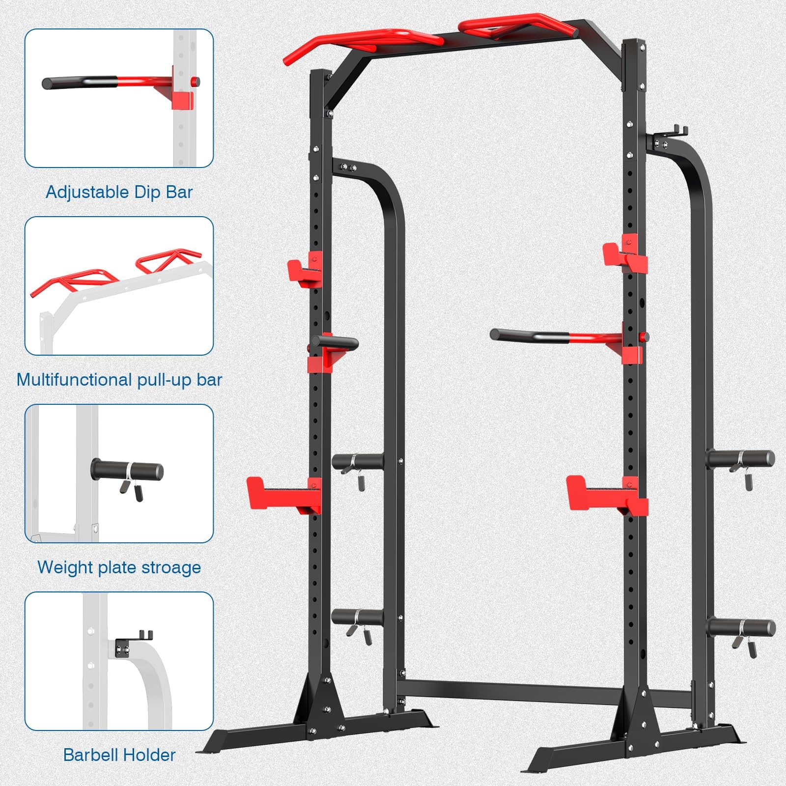 SunHome Power Cage Squat Rack, Multi-Functional Power Rack with J-Hooks, Dip Handles, Weight Plate