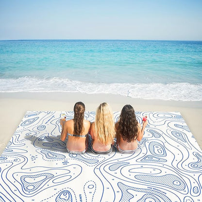 110''×118'' Oversized Beach Blanket for 4-8 Adults, White Waterproof Sandproof Picnic Blanket, Lightweight Foldable Sand Free Outdoor Mat w/ 4 Stakes & Portable Carry Bag for Travel, Camping, Hiking
