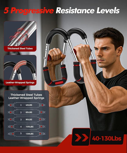 Twister Arm Trainer, Adjustable 5 Resistance Levels (40-130 lbs) Chest & Arm Workout Equipment for Men & Women, Ergonomic Home Gym Strength Trainer with Anti-Slip Handles & Carry Bag