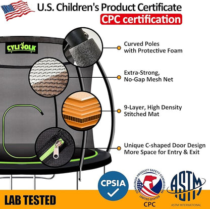 Trampoline for Kids, Heavy Duty Recreational Trampolines Toddler Trampoline with Enclosure Net Ladder Indoor Outdoor Trampoline CPC Approved