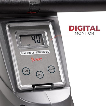 Sunny Health & Fitness Multi-Function Premium Magnetic Rowing Machine, Bicep Curls, Upward Rows, Seated Rows, Foldable Slide Rails, Digital Monitor, Optional Free SunnyFit App Connection