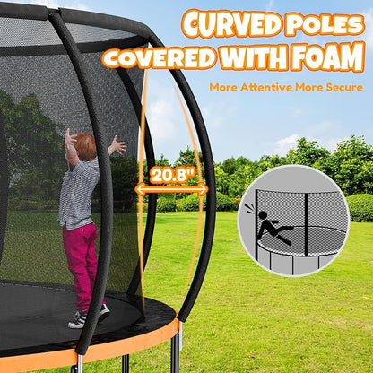 Trampoline 8FT 10FT 12FT 14FT 16FT, Outdoor Trampolines for Kids and Adults, Recreational Trampoline with Enclosure Net & Ladder, Round Trampoline ASTM Approved, 400/450LBS Weight Capacity