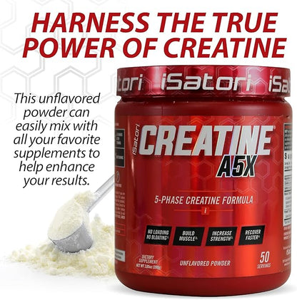 iSatori Creatine A5X with Creatine Monohydrate & Betaine Anhydrous for Muscle Growth, Strength Building, & Recovery - Dietary Supplement for Training & Weight Lifting - Unflavored (50 Servings)