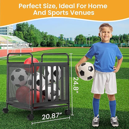 Ball Storage Bin Rolling Storage,Garage Sports Equipment Organizer,Outdoor Toy Box, Gym and Schools, Garage Organization,Can Store basketballs, Footballs and Sports Equipment.(Black)