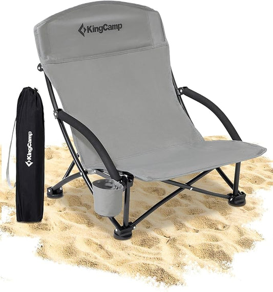 KingCamp Low Beach Chairs, Portable Folding Chair for Adults Extra Wide Ergonomic High Back Seat