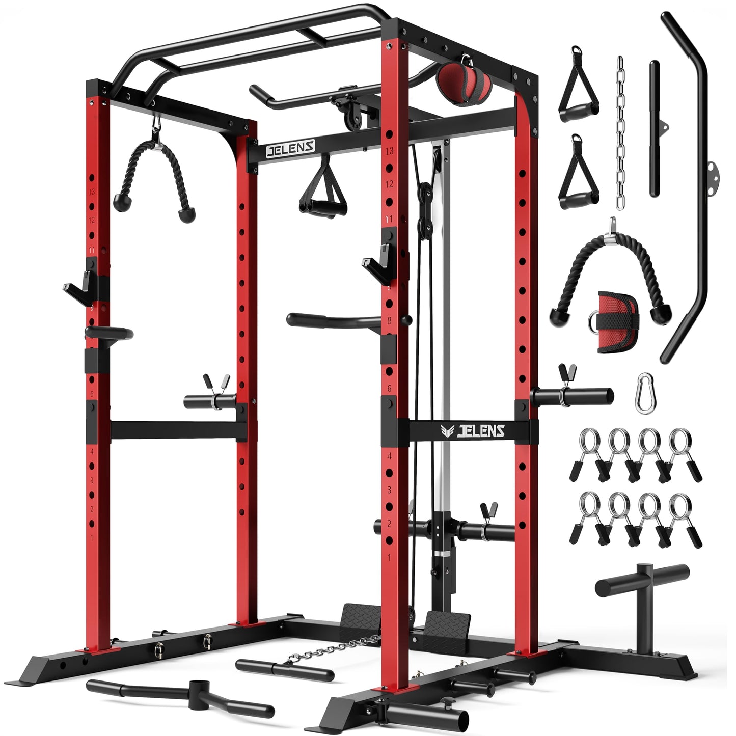 JELENS S21 Power Cage, Multi-Function Power Rack with Adjustable Cable Crossover System, 2000LBS